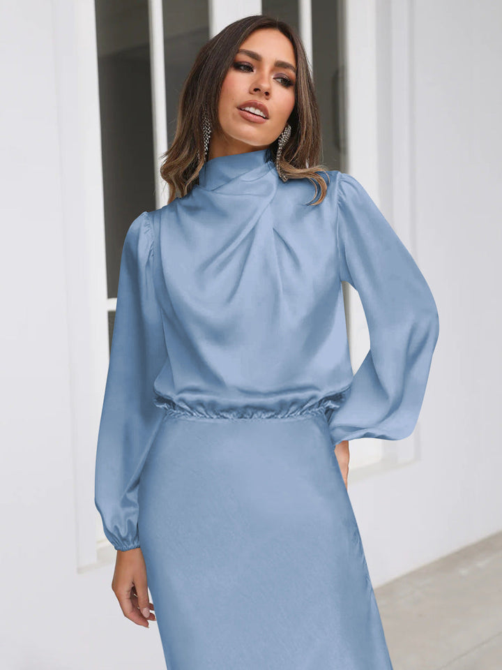 Ruby Anderson | Satin High-Neck Midi Dress For Women