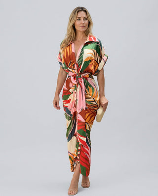 Brooke Callaway | Belted Short Sleeve Midi Shirt Dress For Women