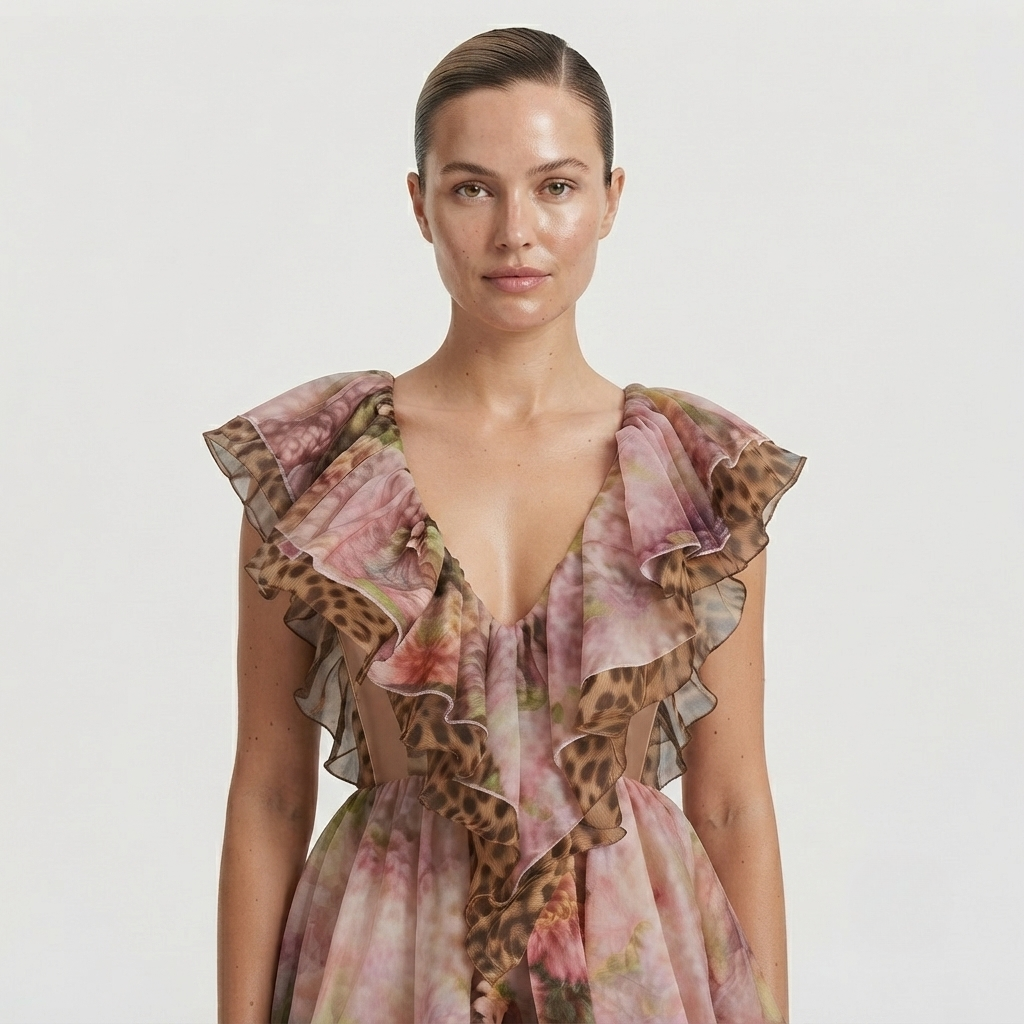 Charlotte Hennessy | Leopard Print Cut-Out Frill Mini Dress For Women