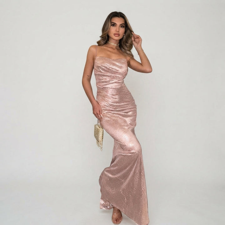 Charlotte Marlowe | Sparkly Cowl Neck Maxi Evening Dress For Women
