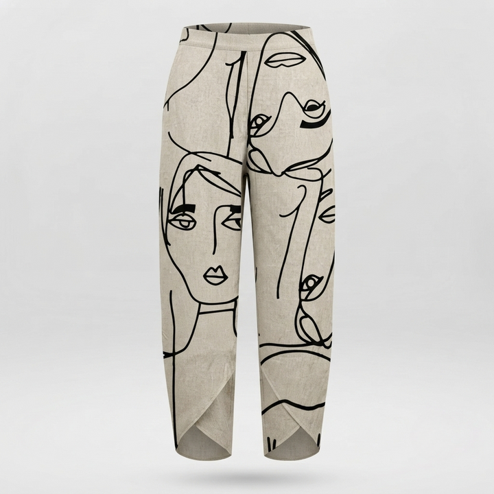 Chloe Patterson | Abstract Face Print Relaxed Trousers For Women