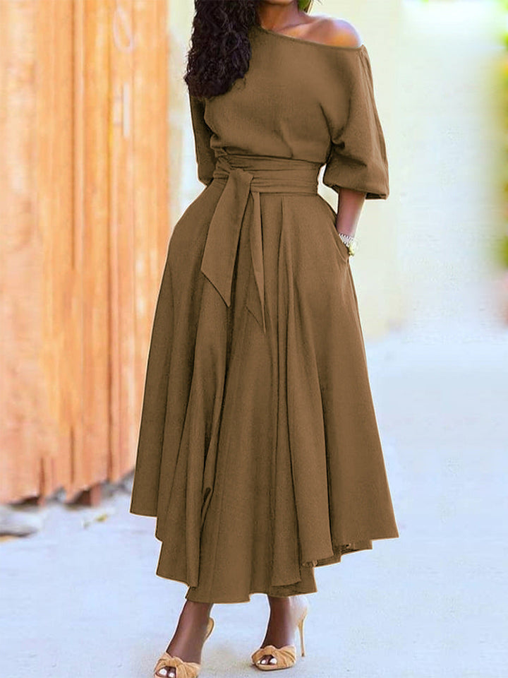 Grace Robertson | Off-Shoulder Tie Waist Maxi Dress For Women