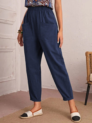 Elise Monroe | Cotton Linen Elastic-Waist Pants For Women