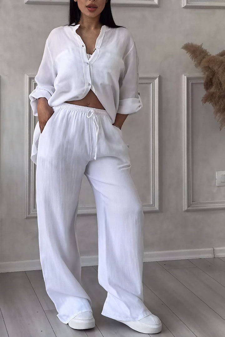 Harriet Campbell | Linen-Feel Wide Leg Two Piece Set For Women