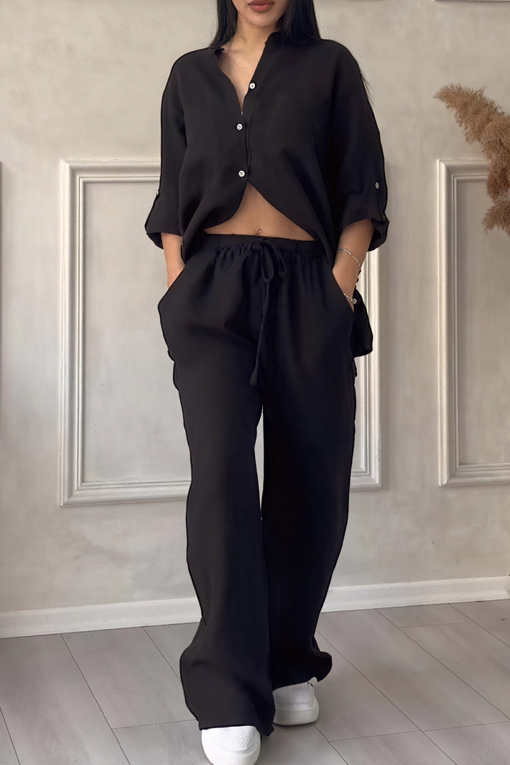 Harriet Campbell | Linen-Feel Wide Leg Two Piece Set For Women