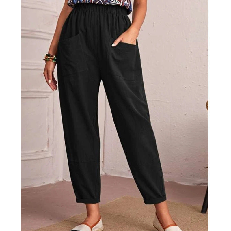 Elise Monroe | Cotton Linen Elastic-Waist Pants For Women