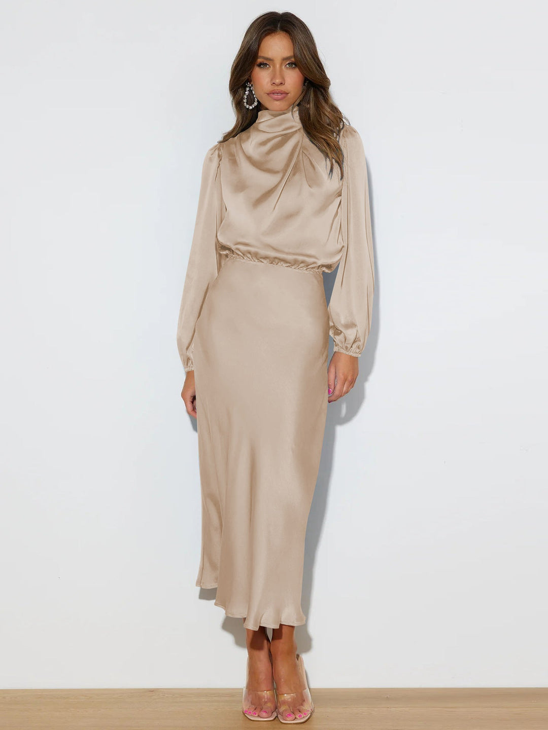 Ruby Anderson | Satin High-Neck Midi Dress For Women