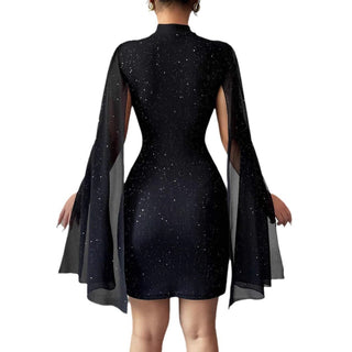 Ruby Turner | Glitter Cape Sleeve Mini Dress For Women
