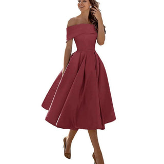 Phoebe Walker | Off-Shoulder Tea Length Satin Dress For Women