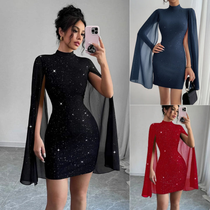 Ruby Turner | Glitter Cape Sleeve Mini Dress For Women