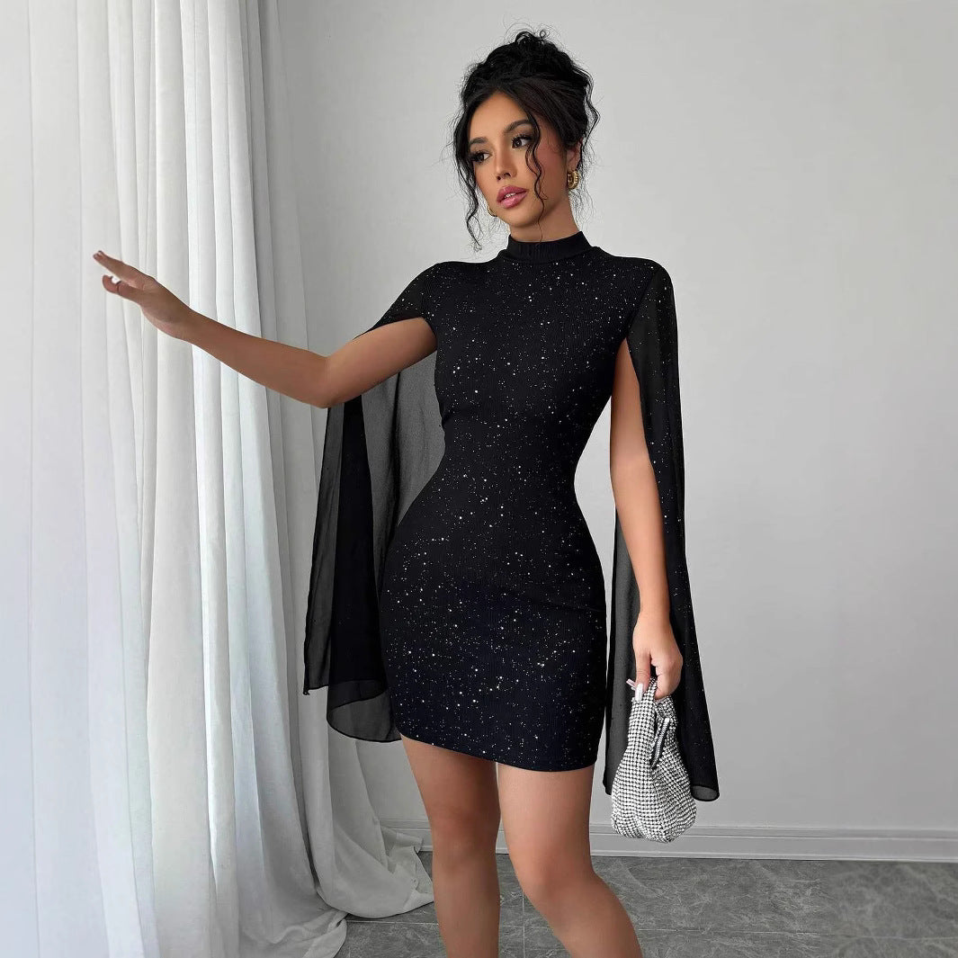 Ruby Turner | Glitter Cape Sleeve Mini Dress For Women