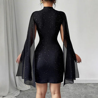 Ruby Turner | Glitter Cape Sleeve Mini Dress For Women