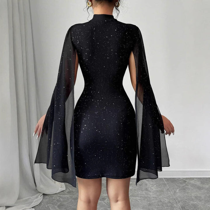 Ruby Turner | Glitter Cape Sleeve Mini Dress For Women