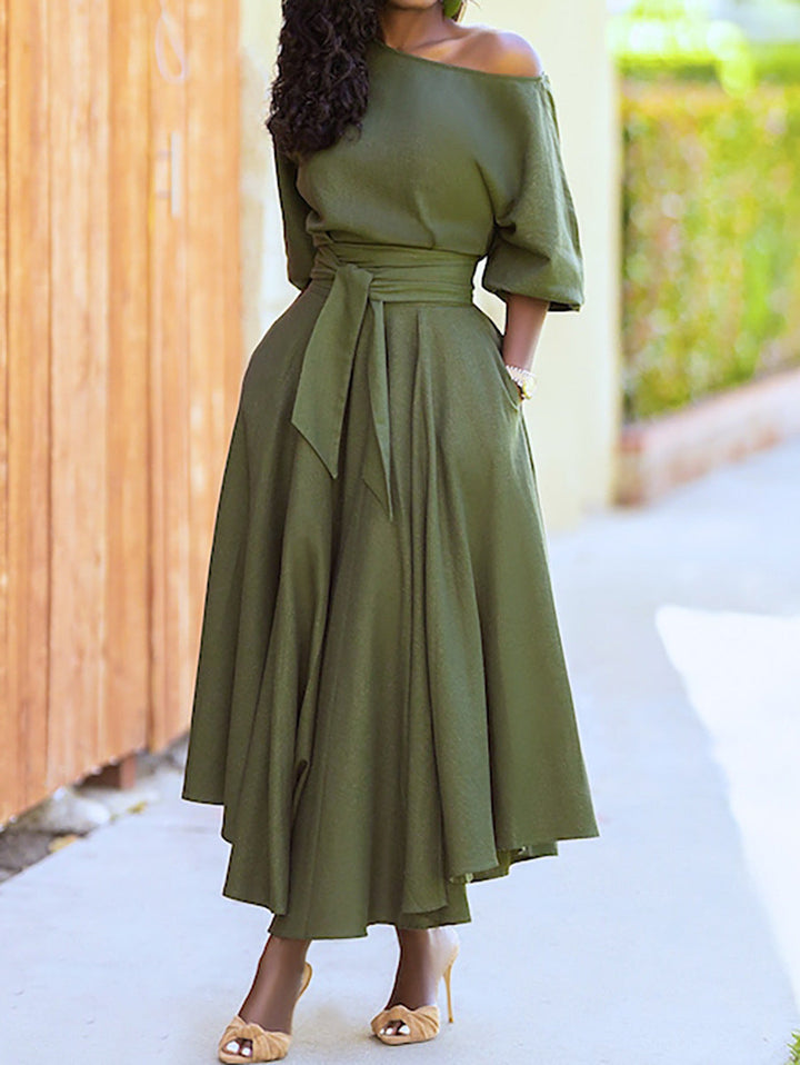 Grace Robertson | Off-Shoulder Tie Waist Maxi Dress For Women