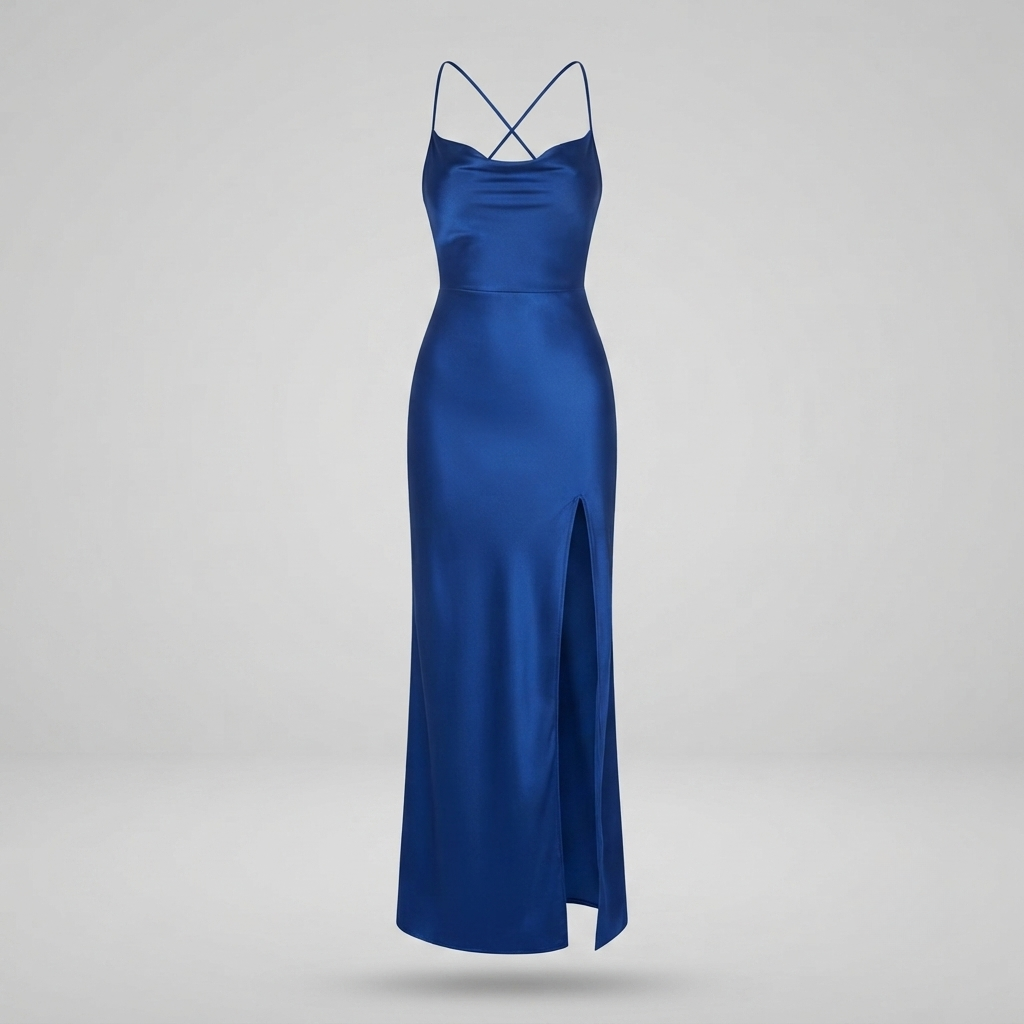 Elise Harrington | Navy Satin Maxi Cocktail Dress For Women