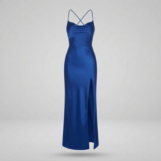 Elise Harrington | Navy Satin Maxi Cocktail Dress For Women