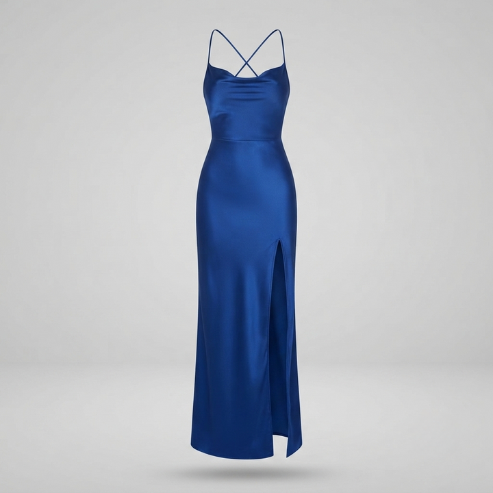 Elise Harrington | Navy Satin Maxi Cocktail Dress For Women