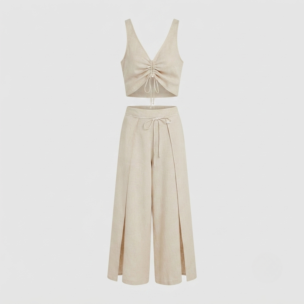 Charlotte Young | Beige Linen Two-Piece Set For Women