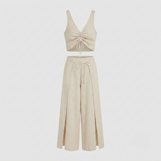 Charlotte Young | Beige Linen Two-Piece Set For Women