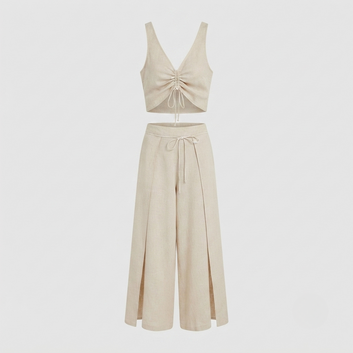 Charlotte Young | Beige Linen Two-Piece Set For Women
