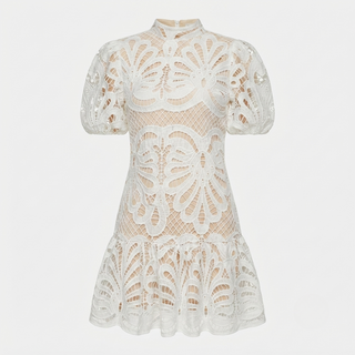 Emma Gallagher | White Lace Mock-Neck Midi Dress For Women