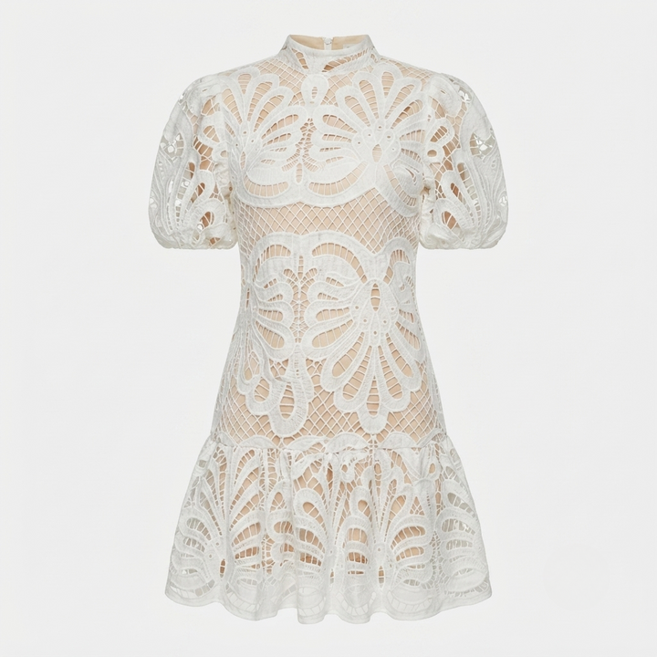 Emma Gallagher | White Lace Mock-Neck Midi Dress For Women