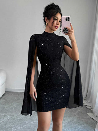 Ruby Turner | Glitter Cape Sleeve Mini Dress For Women