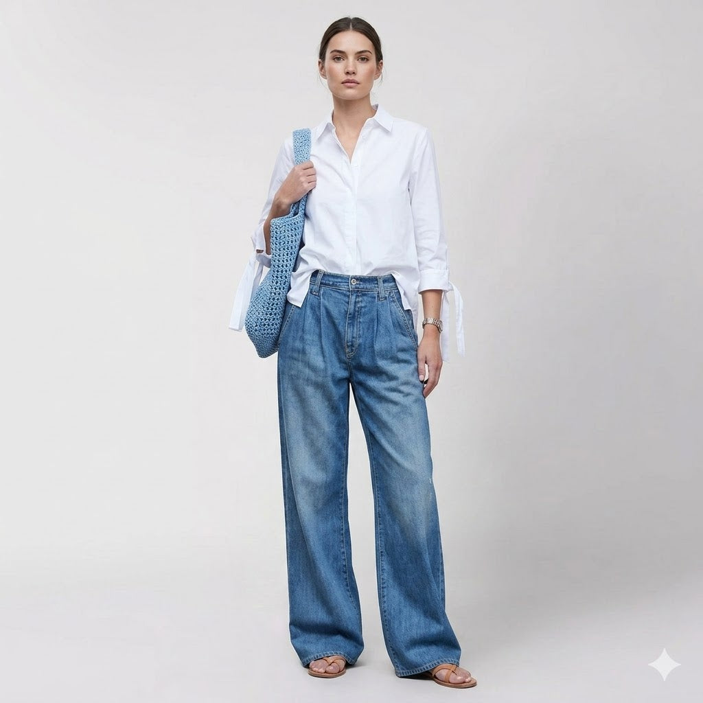 Comfortable Wide-Cut Women's Jeans with Elastic Waistband