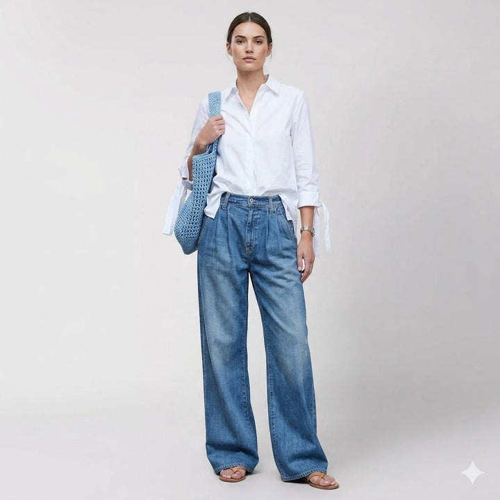 Comfortable Wide-Cut Women's Jeans with Elastic Waistband