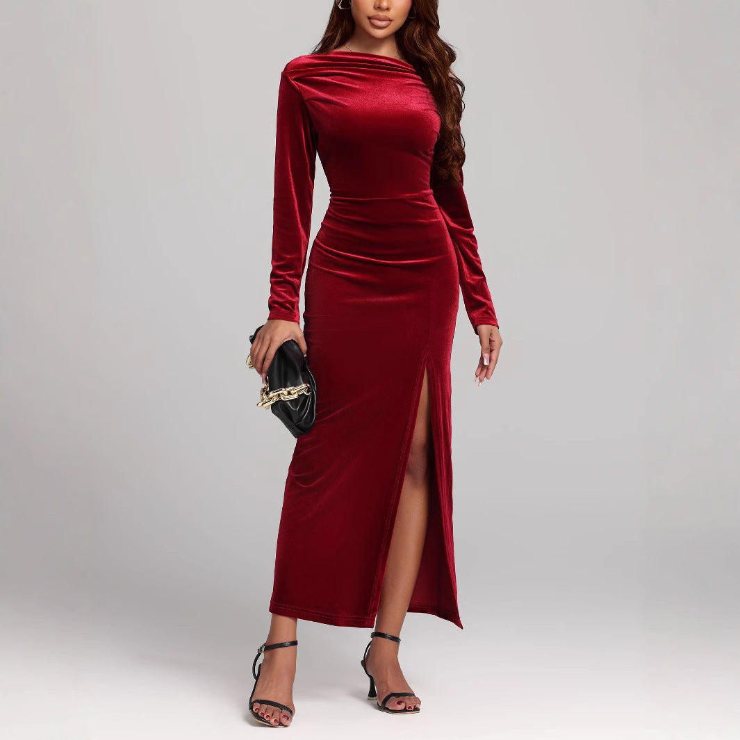 Charlotte Kelly | Velvet Slit Formal Maxi Dress For Women