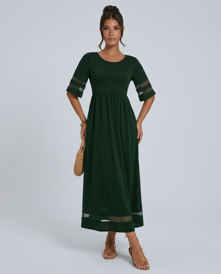 Zoe Pemberton | Black Mesh Stripe Midi Dress For Women