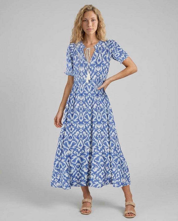 Isla Hargreaves | Ikat Print Tassel V-Neck Midi Dress For Women
