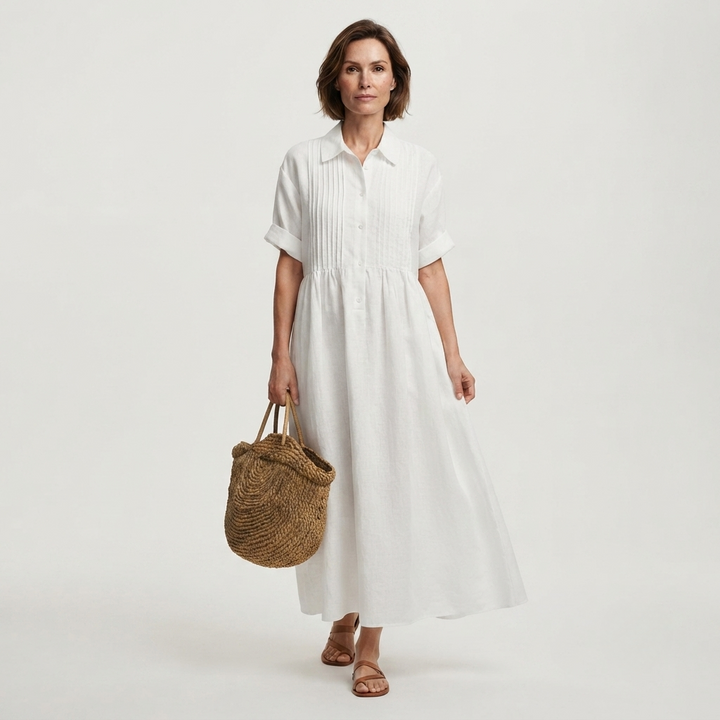 Harper Sutton | Pintuck Linen Maxi Shirt Dress For Women