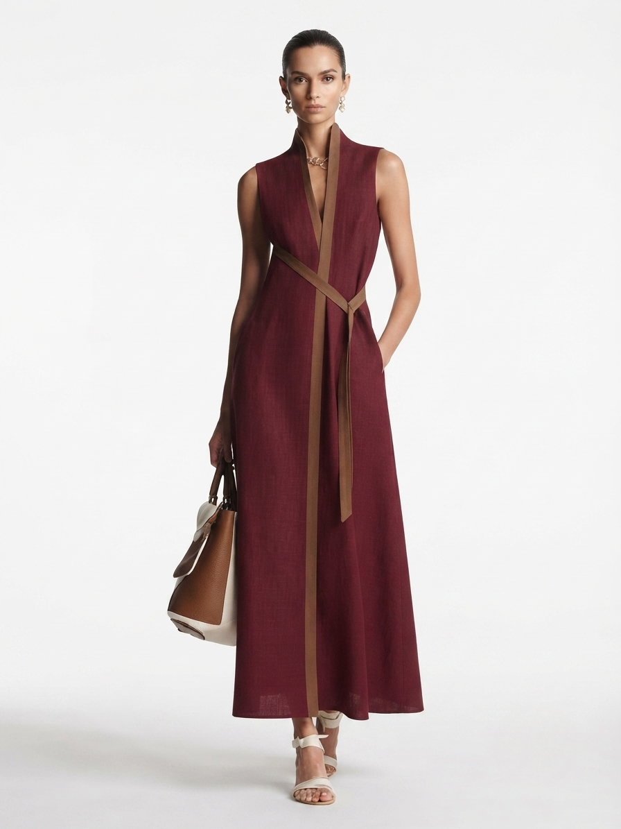 Georgina Wright | Sleeveless Maxi Dress with Contrast Trim For Women