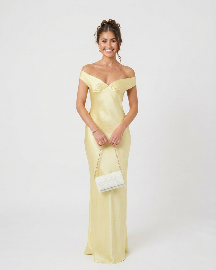 Charlotte Reid | Satin Off-Shoulder Maxi Dress For Women