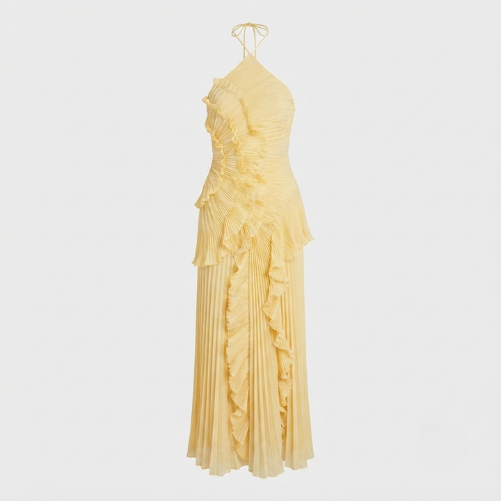 Grace Holloway | Pleated Ruffle Halter Maxi Dress For Women