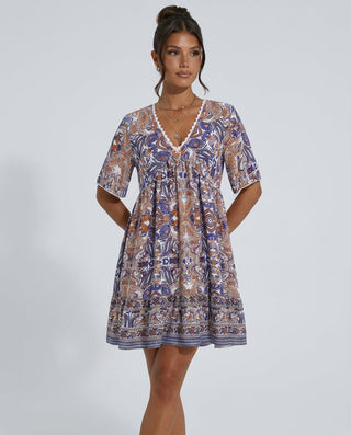 Brooke Flemming | V-Neck Flared Sleeve Paisley Mini Dress For Women