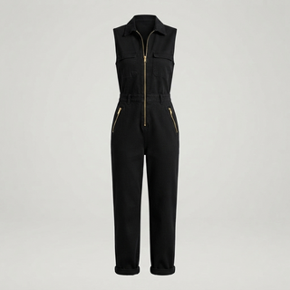 Hannah Clarke | Sleeveless Utility Jumpsuit with Gold Zip For Women