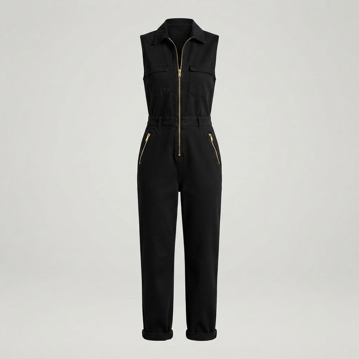 Hannah Clarke | Sleeveless Utility Jumpsuit with Gold Zip For Women
