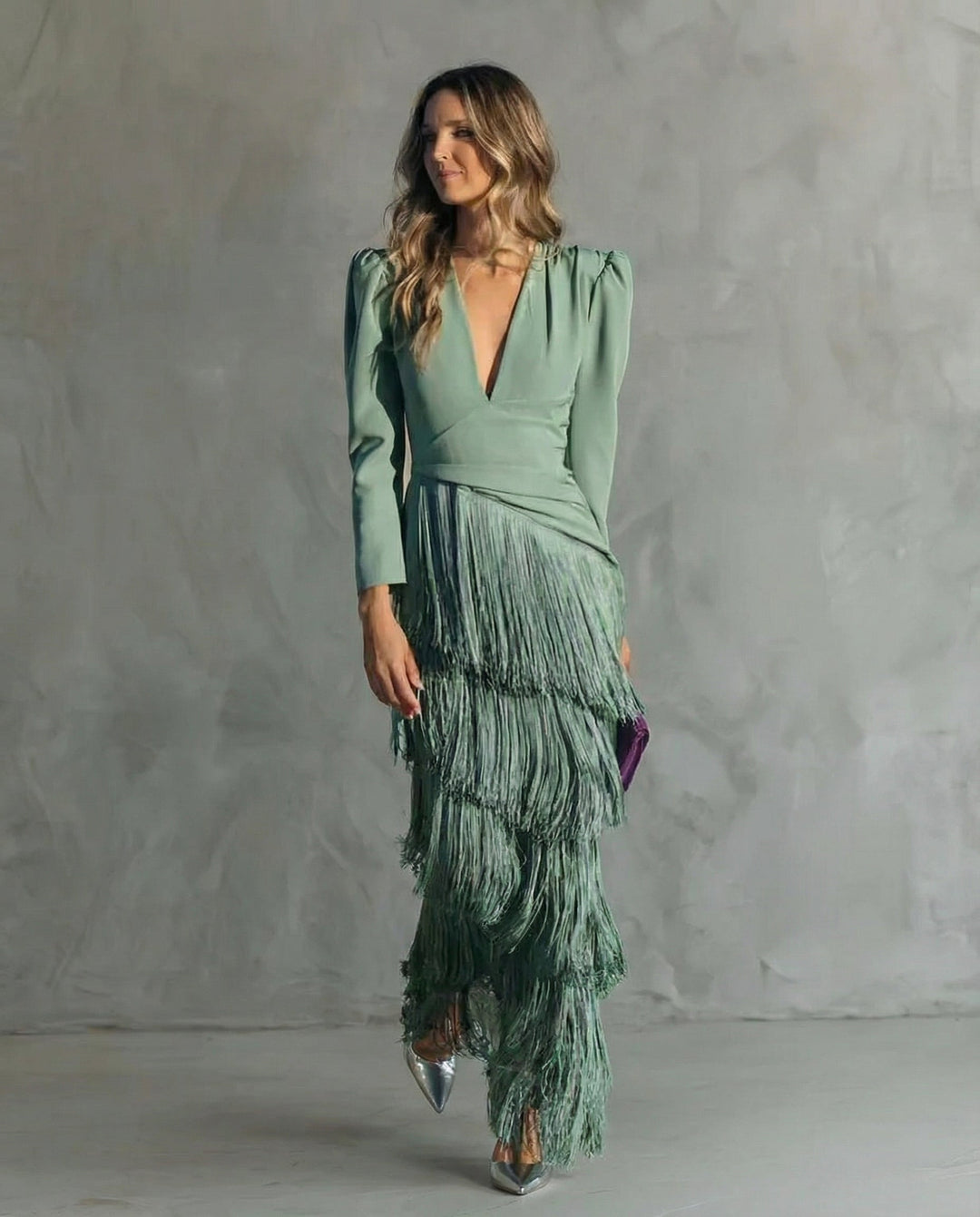 Emma Martin | Flowy V-Neck Long Sleeve Dress For Women