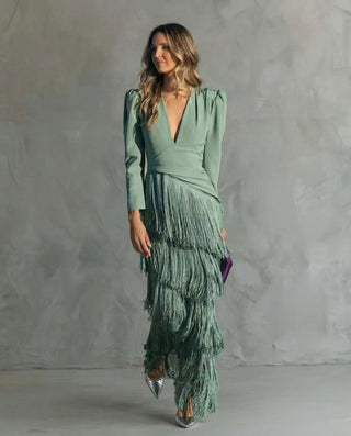 Emma Martin | Flowy V-Neck Long Sleeve Dress For Women