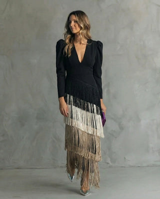 Emma Martin | Flowy V-Neck Long Sleeve Dress For Women