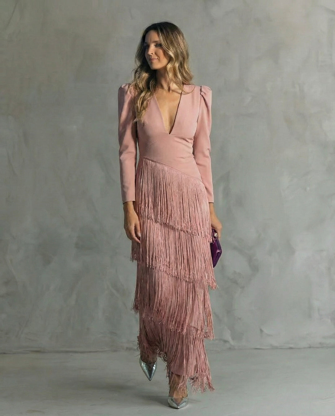 Emma Martin | Flowy V-Neck Long Sleeve Dress For Women