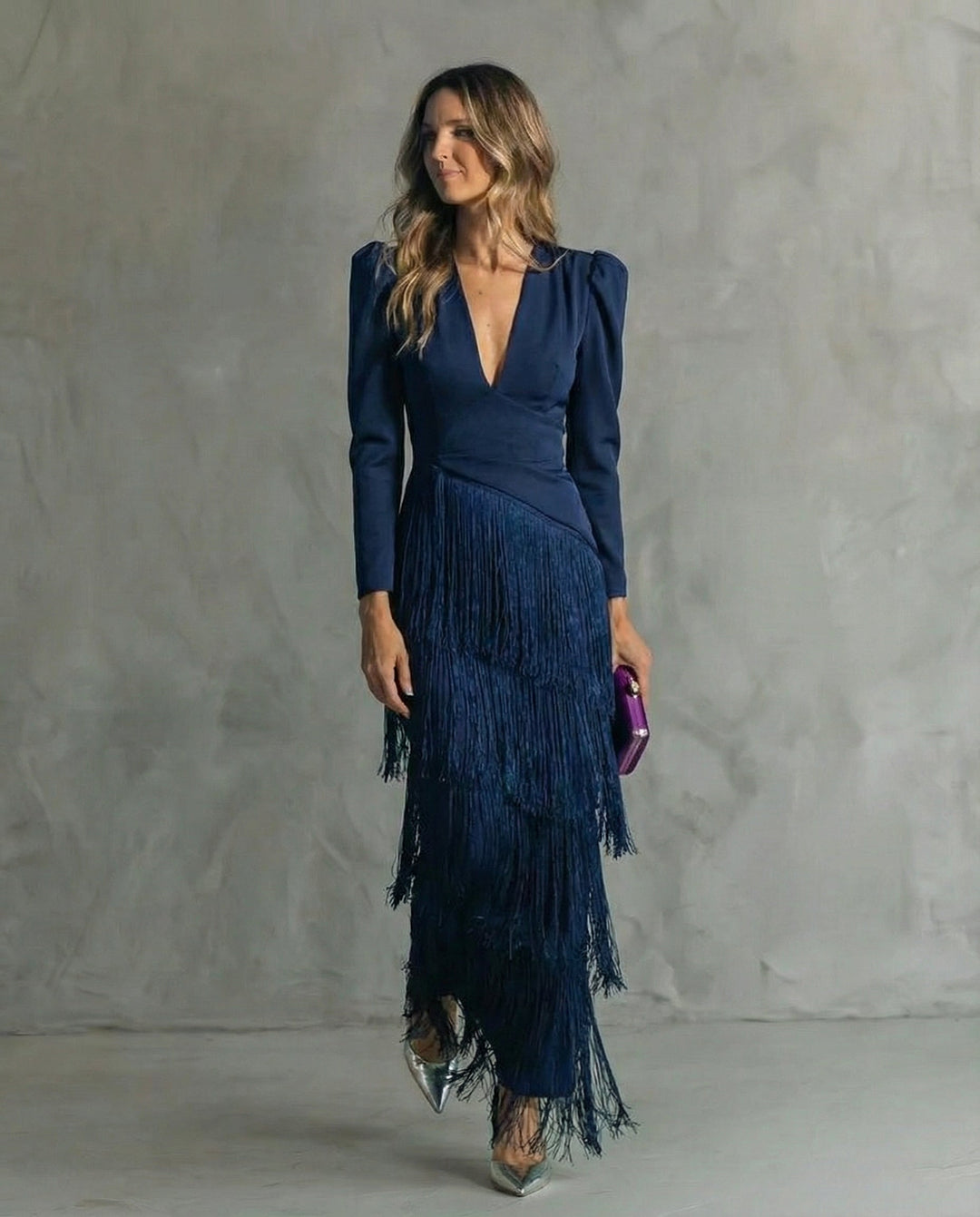 Emma Martin | Flowy V-Neck Long Sleeve Dress For Women