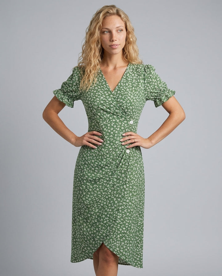 Chloe Harrington | Floral Ruffle Sleeve Midi Dress For Women