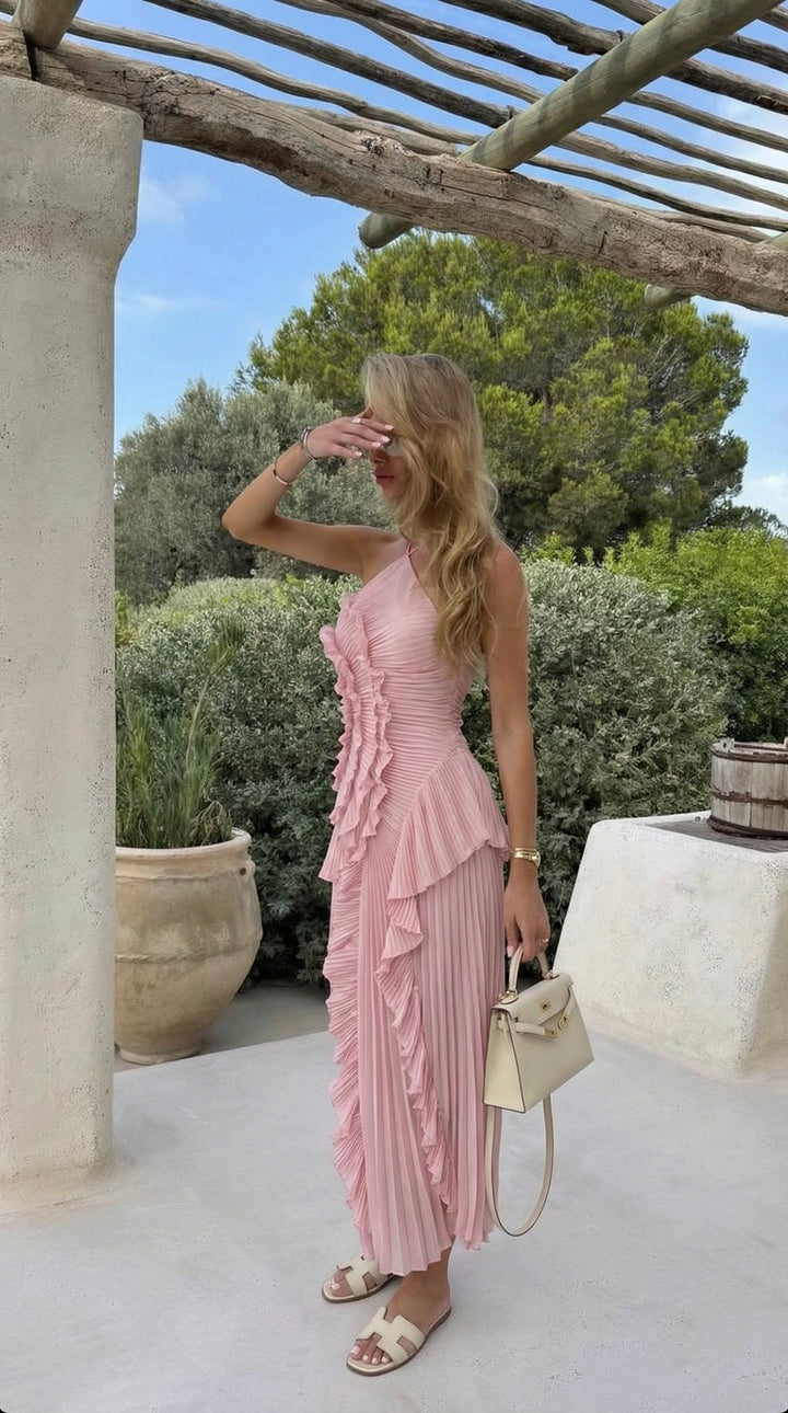 Grace Holloway | Pleated Ruffle Halter Maxi Dress For Women