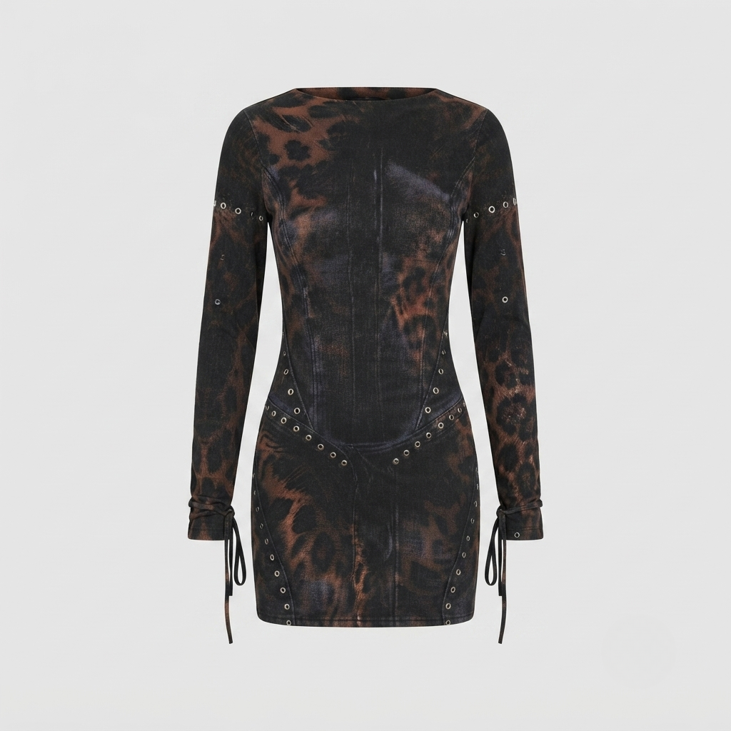 Imogen Aldridge | Mesh Leopard Print Long Sleeve Mini Dress For Women