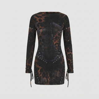 Imogen Aldridge | Mesh Leopard Print Long Sleeve Mini Dress For Women