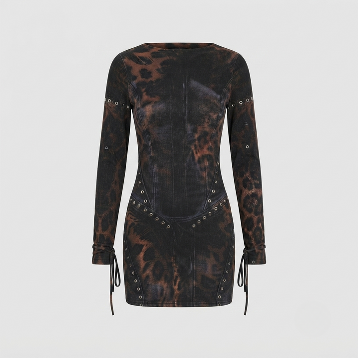 Imogen Aldridge | Mesh Leopard Print Long Sleeve Mini Dress For Women