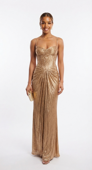 Imogen Sutton | Gold Metallic Corset Maxi Dress For Women